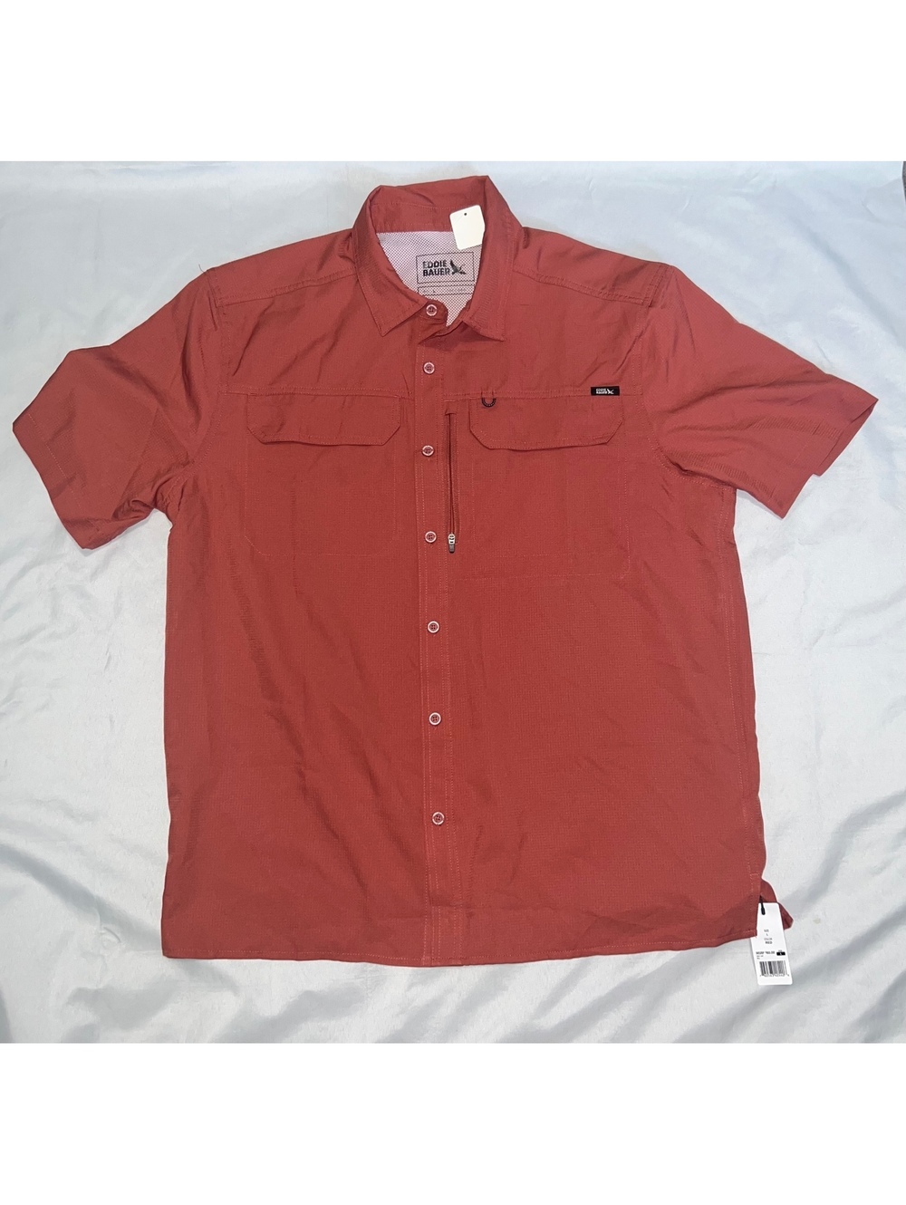 Eddie Bauer Men's Red Short Sleeve Button-Up Shirt Size Large